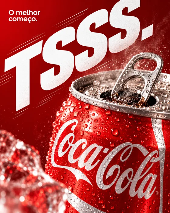 Detalle de una lata de Coca-Cola abierta, con gotas y una composición en rojo.