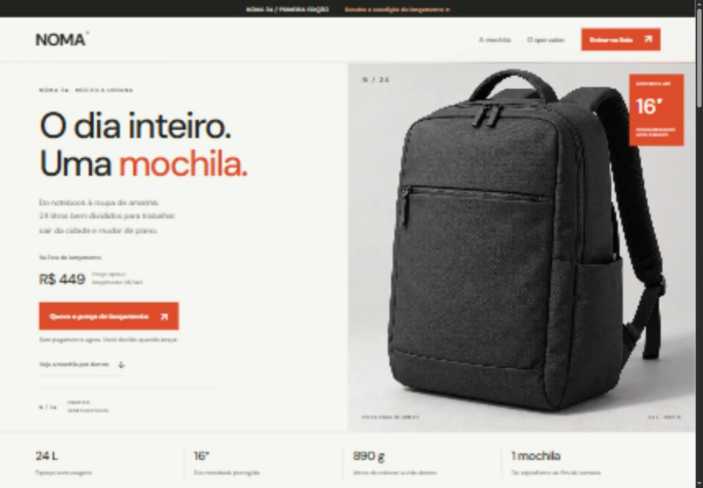 Vista previa de la landing page Noma 24