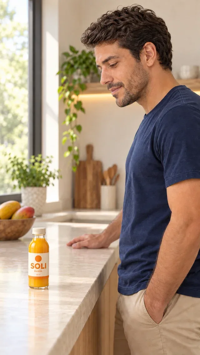 Caio · Perfil con producto en primer plano